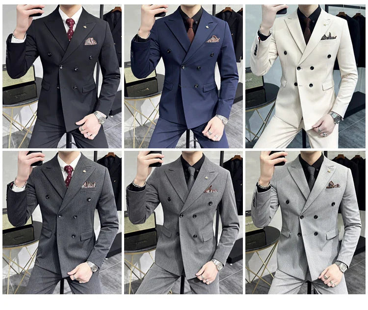 Jackets + Pants / Groom's Wedding Dress Best Fashion Mans Double -breasted Suit Blazer Trousers Male Formal Business Office Suit