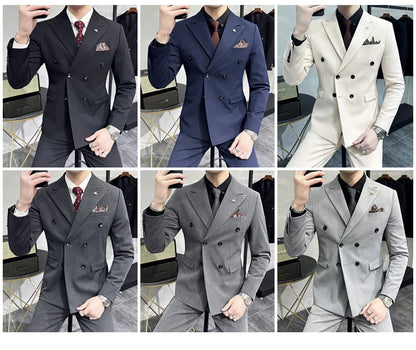 Jackets + Pants / Groom's Wedding Dress Best Fashion Mans Double -breasted Suit Blazer Trousers Male Formal Business Office Suit