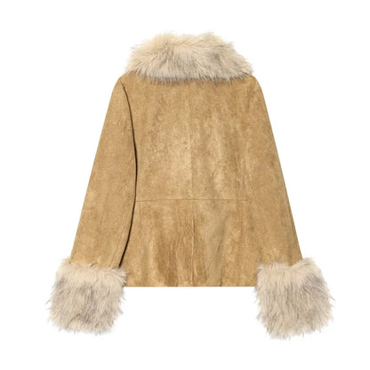 Faux Fur Suede Blazers for Women Faux Leather Women's Tailoring Blazers Winter Luxury Woman Blazer Fitted Coats and Jacket