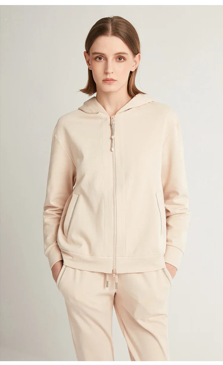 K1071W In Stock High Quality 100% Combed Cotton Zip Woman Cotton Hoodi Cropped Manufacturers Hoodies Women Sweatshirt Clothing