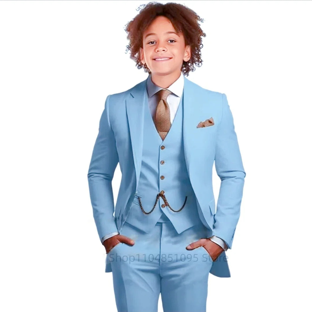 Khaki Boys Suit 3 Piece Groom Tuxedo Notch Lapel Jacket Pants Vest Wedding Party Birthday Gift Kids Slim Fit Blazer Child Suits