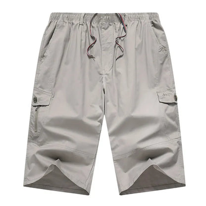 Men's Cargo Shorts 3/4 Below Knee Cotton Drawstring Running Shorts Outdoor Relaxed Fit Casual Sport Hiking Fishing Jogger Shorts