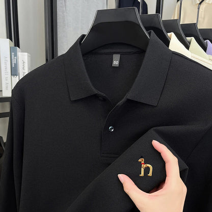 100% Cotton Luxury Brand Men's Polo Shirt Exquisite Dog Embroid Long Sleeve Fashion Quality Lapel T-Shirt Business Casual Menswear