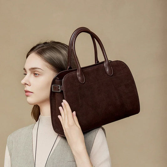 Women's Large Capacity Tote Bag 2025 New Vintage Suede Leather Spacious Crossbody Bag Commuting Versatile Trendy Premium Handbag