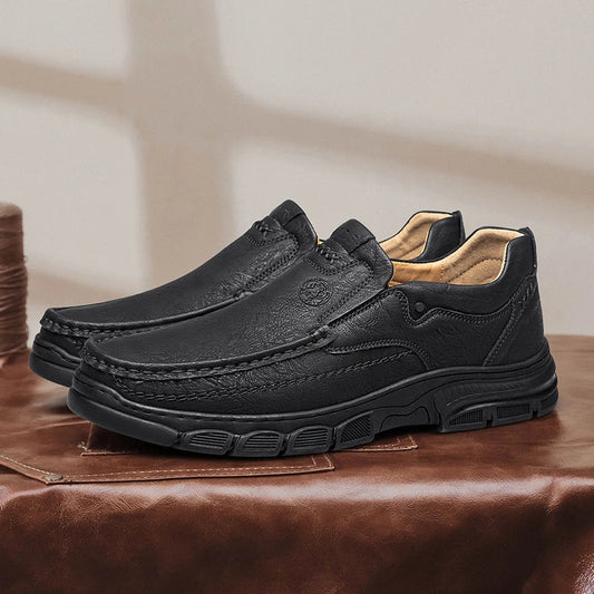 Men's Handmade Thick Rubber Bottom Breathable Casual Leather Shoes Classic Sewn Loafers Comfortable Leisure Footwear