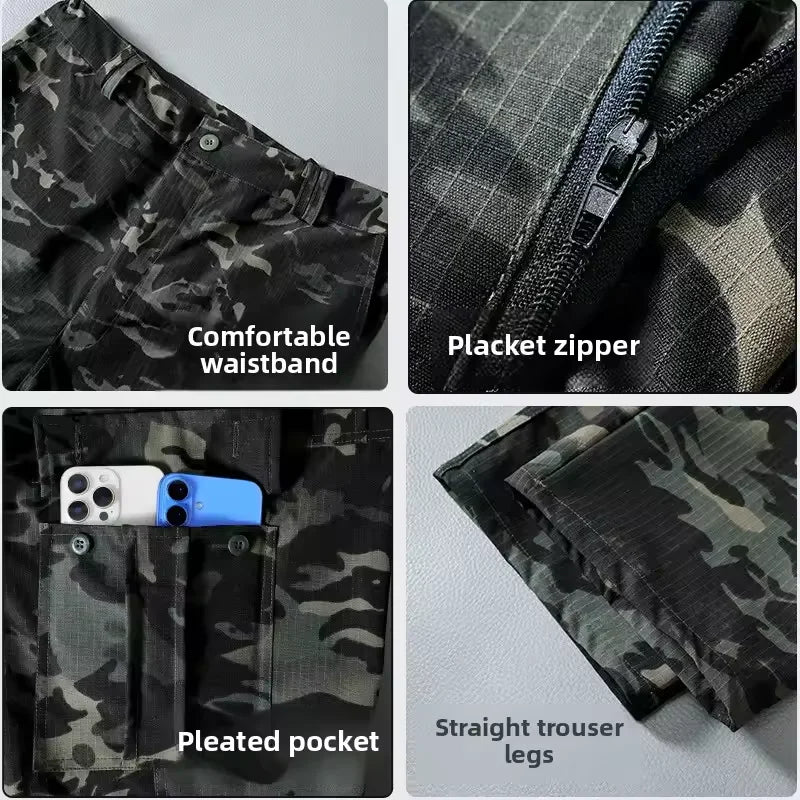 Wear-Resistant Cargo Pants Men Casual Work Stretch Trousers Breathable Multi-Pocket Outdoor Waterproof Training Hiking Pant Male