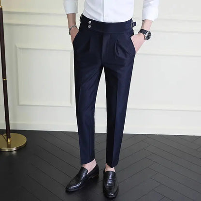 Italian Style Neapolitan High-waisted Suit Pants High Quality Fashion Men's Slim Fit Business Office Social Wedding Trousers