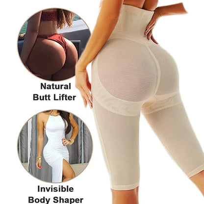 Knee Length Mesh Thigh Slim Shapewear Short Butt Lifting Shorts High Waist Control Panties Breathable Body Shaper Summer