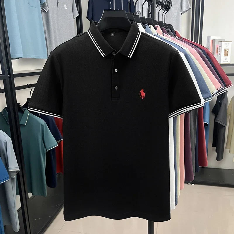 100% pure cotton men's short sleeved summer new golf casual polo shirt high-end brand designer pony embroidery design Tshirt top