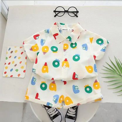 Children Boys Girl Clothes Suit Summer Kids Causal Full Letter Printed Cars Shirt Shorts 2Pcs/Set Kids Toddler Infant Clothing