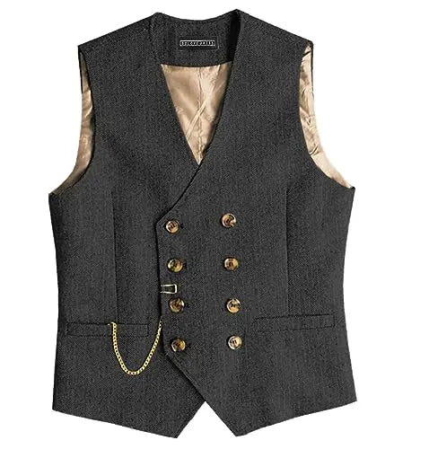 Men Suit Gray Vintage Double Breasted Blend Waistcoat For Wedding Groomsmen Banquet Men Coat