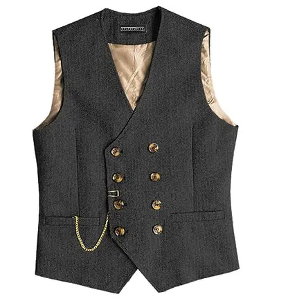 Men Suit Gray Vintage Double Breasted Blend Waistcoat For Wedding Groomsmen Banquet Men Coat