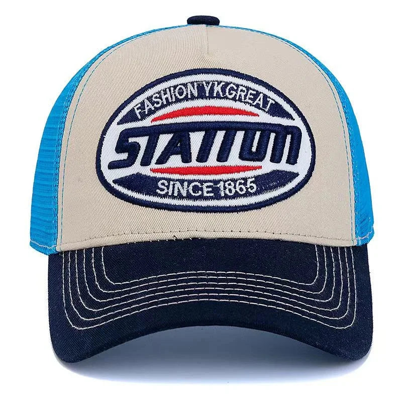High Quality Unisex Baseball Cap for Classic STATION Letter Pattern Mesh Cap Men Women Breathable Streetwear Summer Trucker Hat