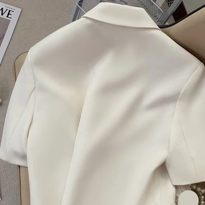 Lucyever Summer Shorts Sleeve Women's Jacket Korean Fashion Notched Neck Office Work Blazer for Women Casual Simple Suit Jackets