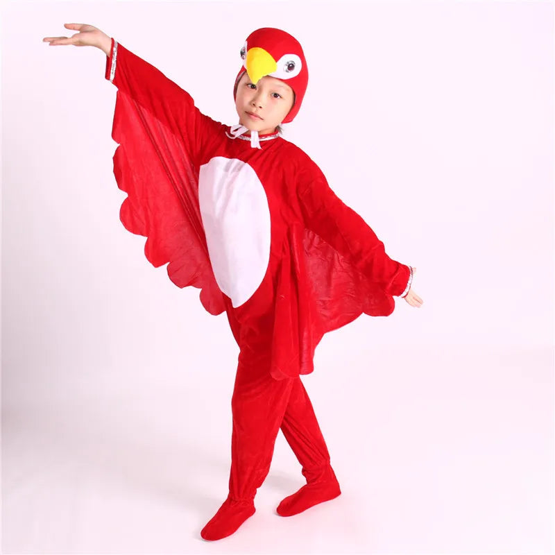 Cartoon Plush Red Green Bird Parrot Animal Fancy Dress  Show Jumpsuit  Hats Child Adults Gifts  Cosplay     Halloween Costume
