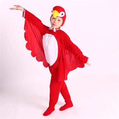 Cartoon Plush Red Green Bird Parrot Animal Fancy Dress  Show Jumpsuit  Hats Child Adults Gifts  Cosplay     Halloween Costume