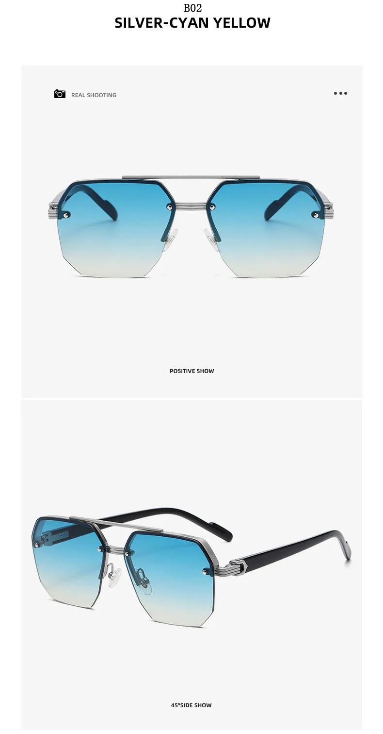 Semi-Rimless Sunglasses For Men Vacation Square Sunglasses Women Trendy Vintage Fashion Glasses Gafas De Sol Hombre Zonnebril