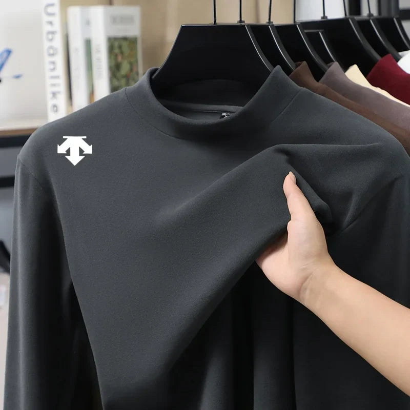 luxury quality man long-sleeved t-shirt mock neck solid color printing warm spring new long sleeves sports fashion mens clothing