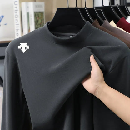 luxury quality man long-sleeved t-shirt mock neck solid color printing warm spring new long sleeves sports fashion mens clothing