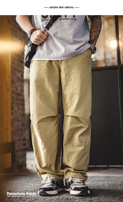 Men's Field Cargo Pants Lightweight Nylon Straight Leg Tactical Workwear Casual  Elastic Waist Trousers for Spring Summer