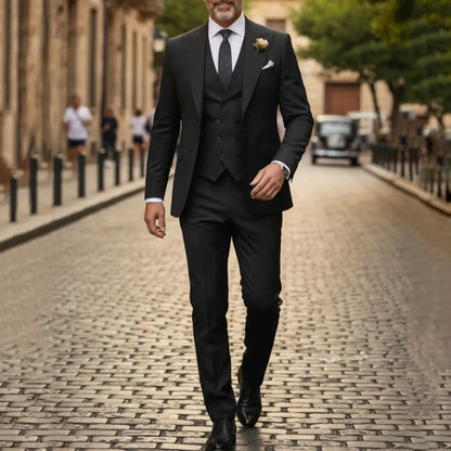 Men Suit Gray 3 Pieces Solid With Lapel For Wedding Groom Party Prom Birthday Banquet Business Work Set Jacket Vest With Pants