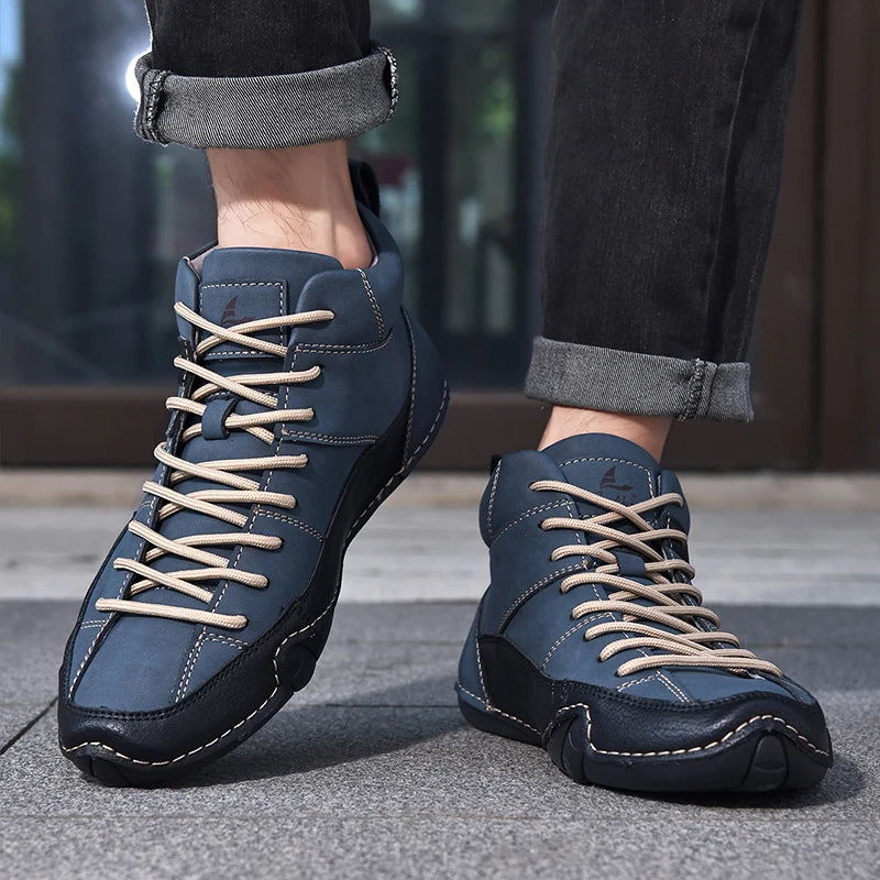New Autumn 2024 Handmade Leather Men Boots Design Sneakers Man Breathable Casual Leather Shoes Men Ankle Boots Outdoor Fashion