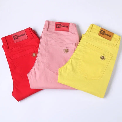 5 Colors Men's Colorful Denim Stretch Stretch Jeans Elastic Yellow Pink Red Slim Male Clothing Simple Business Denim Trousers