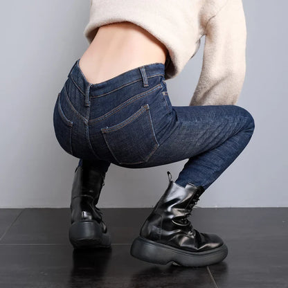 2023 Fashion Women Stretch High Waist Pencil Pants Casual Female Velvet Jeans High Quality Fleece Mom Jeans Thick Plush Pants