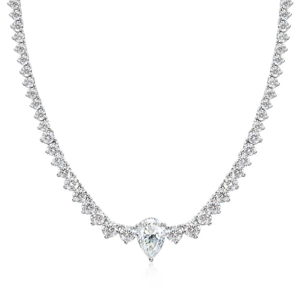 GRA Certified Moissanite Tennis Necklace with 4ct Pear Cut Pandent Solid 925 Silver Wedding Tennis Necklaces for Women