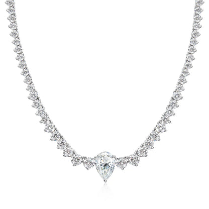 GRA Certified Moissanite Tennis Necklace with 4ct Pear Cut Pandent Solid 925 Silver Wedding Tennis Necklaces for Women