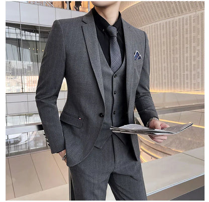 Winter Stripes Three-piece High-Grade Groom Wedding Suit with Vest And Trousers Business Fashion Handsome Casual Wedding Outfit