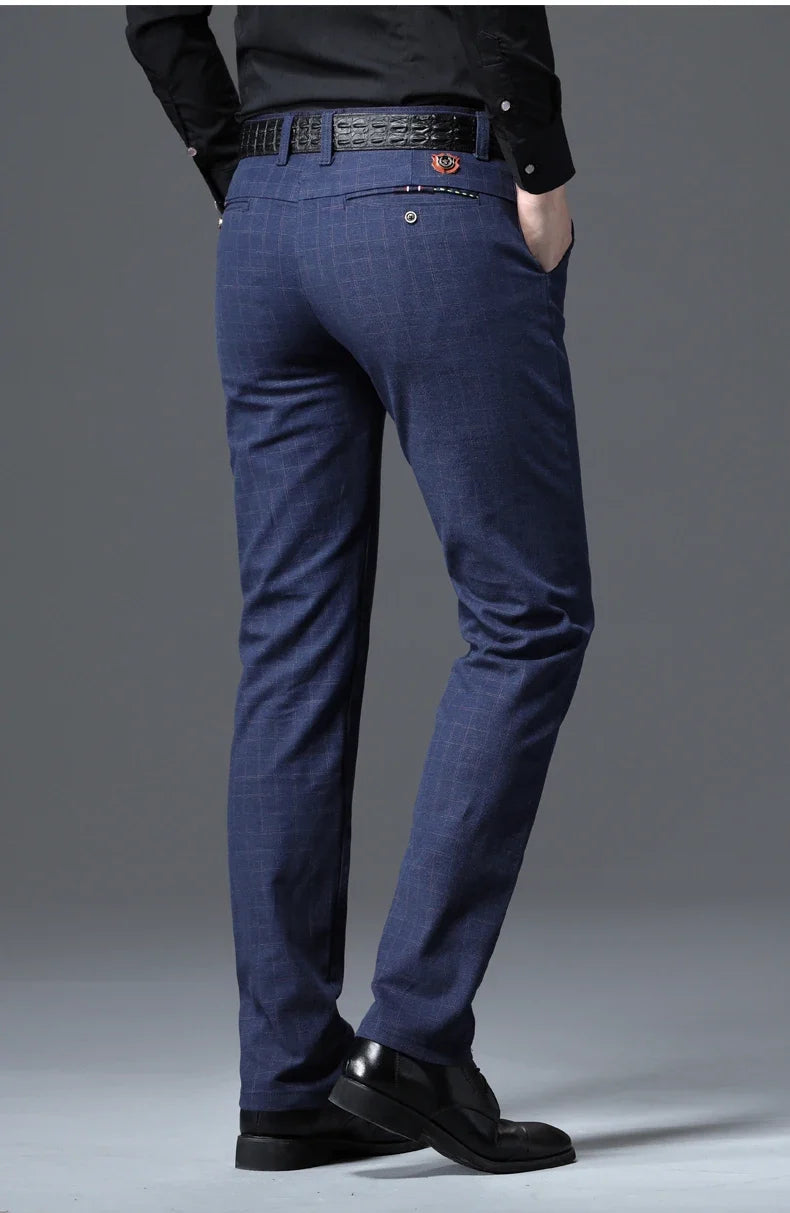 Men's Autumn New Classic Business Suit Pants Black Blue Fashionable Stretch Straight Slim Casual Trousers Brand Clothing Male
