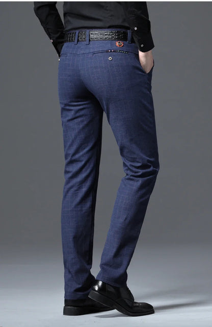 Men's Autumn New Classic Business Suit Pants Black Blue Fashionable Stretch Straight Slim Casual Trousers Brand Clothing Male