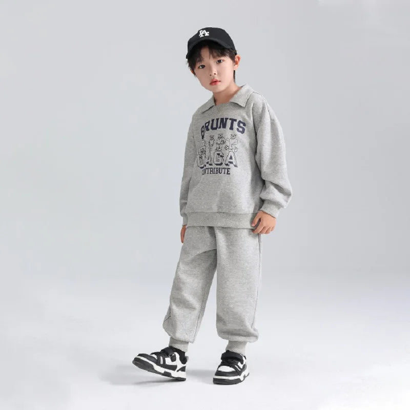 Spring Autumn Girls Boys Alphabet Workout Preppy Sweatshirt+Sweatpant School Kids Tracksuit Child 2PCS Outfit Jogger Set 3-14Yrs