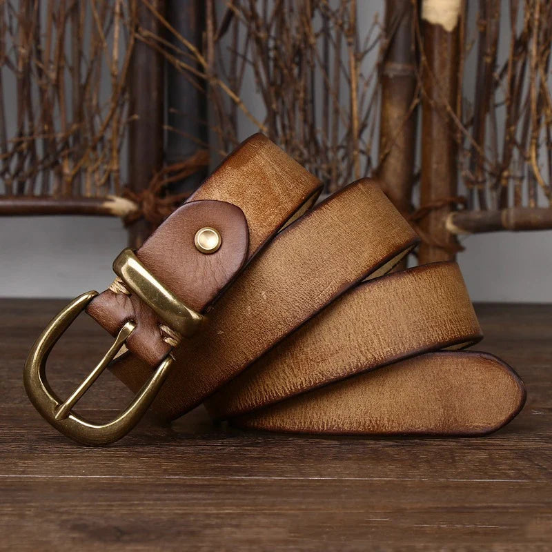 3.3cm Fashion Genuine Leather Pin Buckle Men's Belt Retro Korean Pure Cowhide Jeans Belts for Women Luxury Designer Cowboy