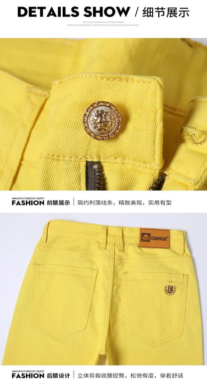 5 Colors Men's Colorful Denim Stretch Stretch Jeans Elastic Yellow Pink Red Slim Male Clothing Simple Business Denim Trousers