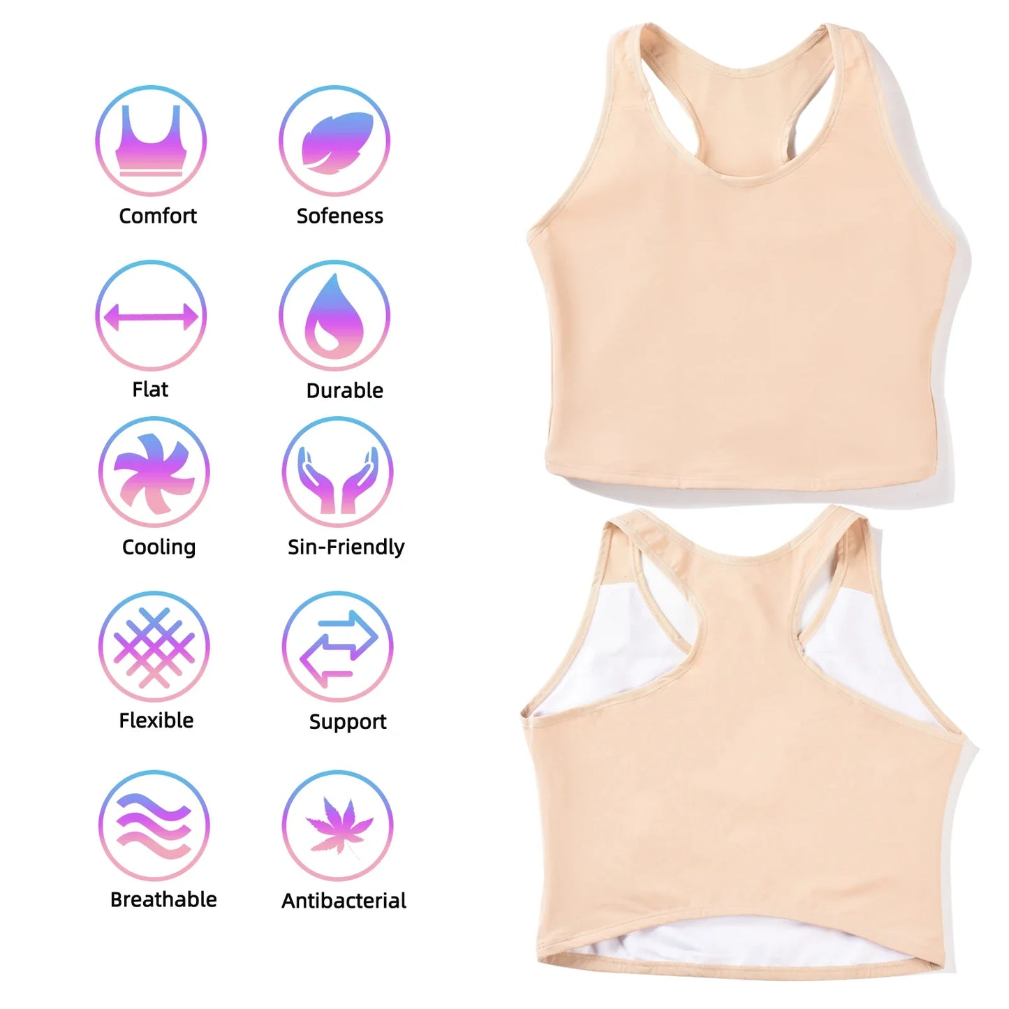 Transgender FTM Breathable Half Chest Binder Tank Top