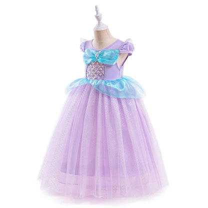 Little Mermaid Ariel Princess Costumes Young Girls Purple Dress Kids Cosplay Carnival Gown Birthday Tutu Dresses Summer New Wear