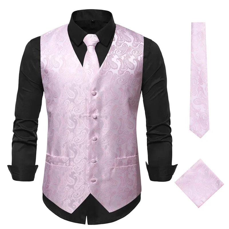 Red Men's Single Breasted V-Neck Sleeveless Vest Jacket, Wedding Party Vests, White Black Blue Green Waistcoat With tie and