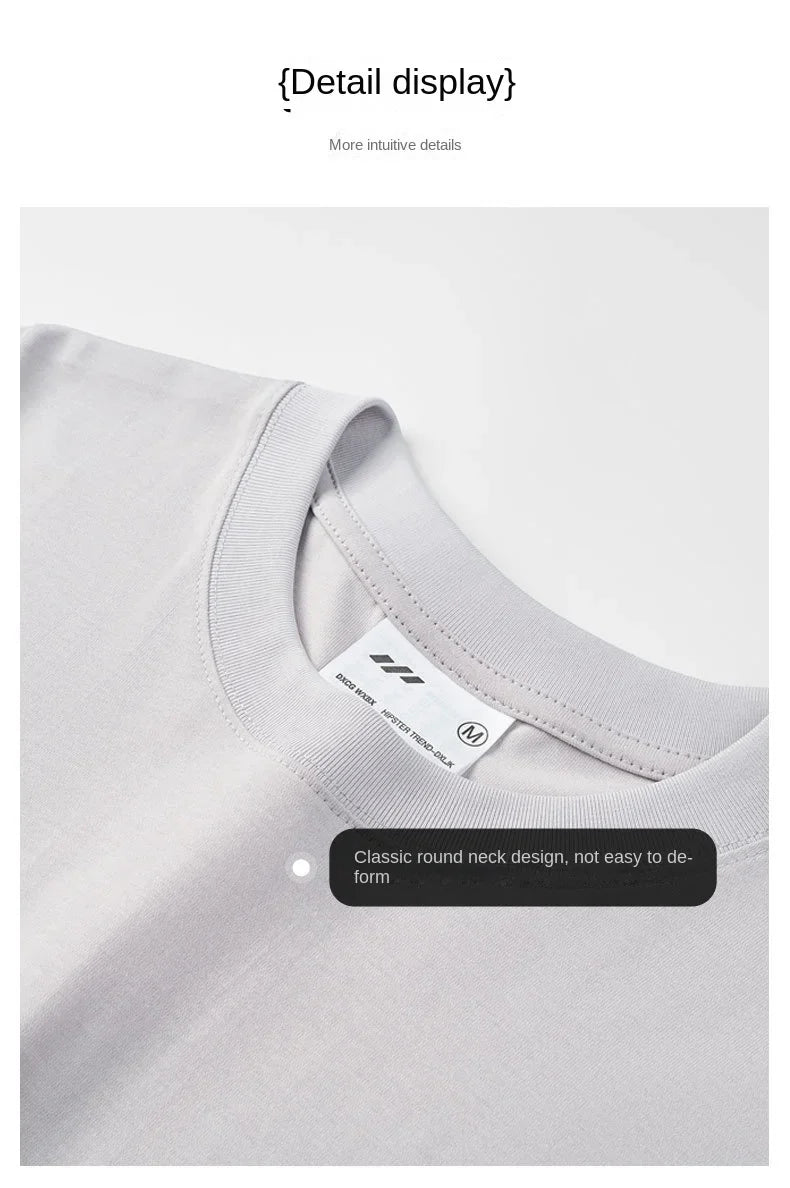 Combed cotton 240g heavy-duty pure cotton double yarn short sleeved t-shirt men's trendy brand solid color round neck top