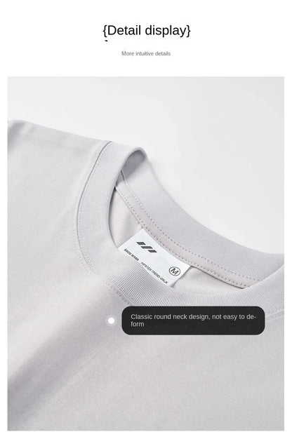 Combed cotton 240g heavy-duty pure cotton double yarn short sleeved t-shirt men's trendy brand solid color round neck top
