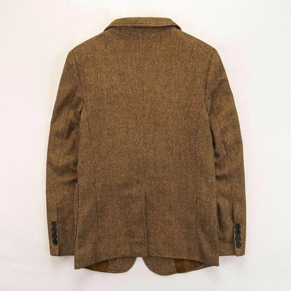 Retro British Tweed Men's Woolen Outwear Brown Wool Tweed Suit Herringbone Pattern Autumn and Winter Slim Fit Suit
