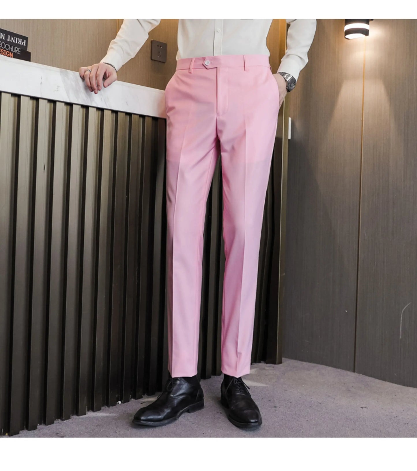 Plus Size 40-29 High Qualitys Men's Solid Color Slim Fit Suit Pants Fashion Business Formal Men Wedding Social Party Trousers