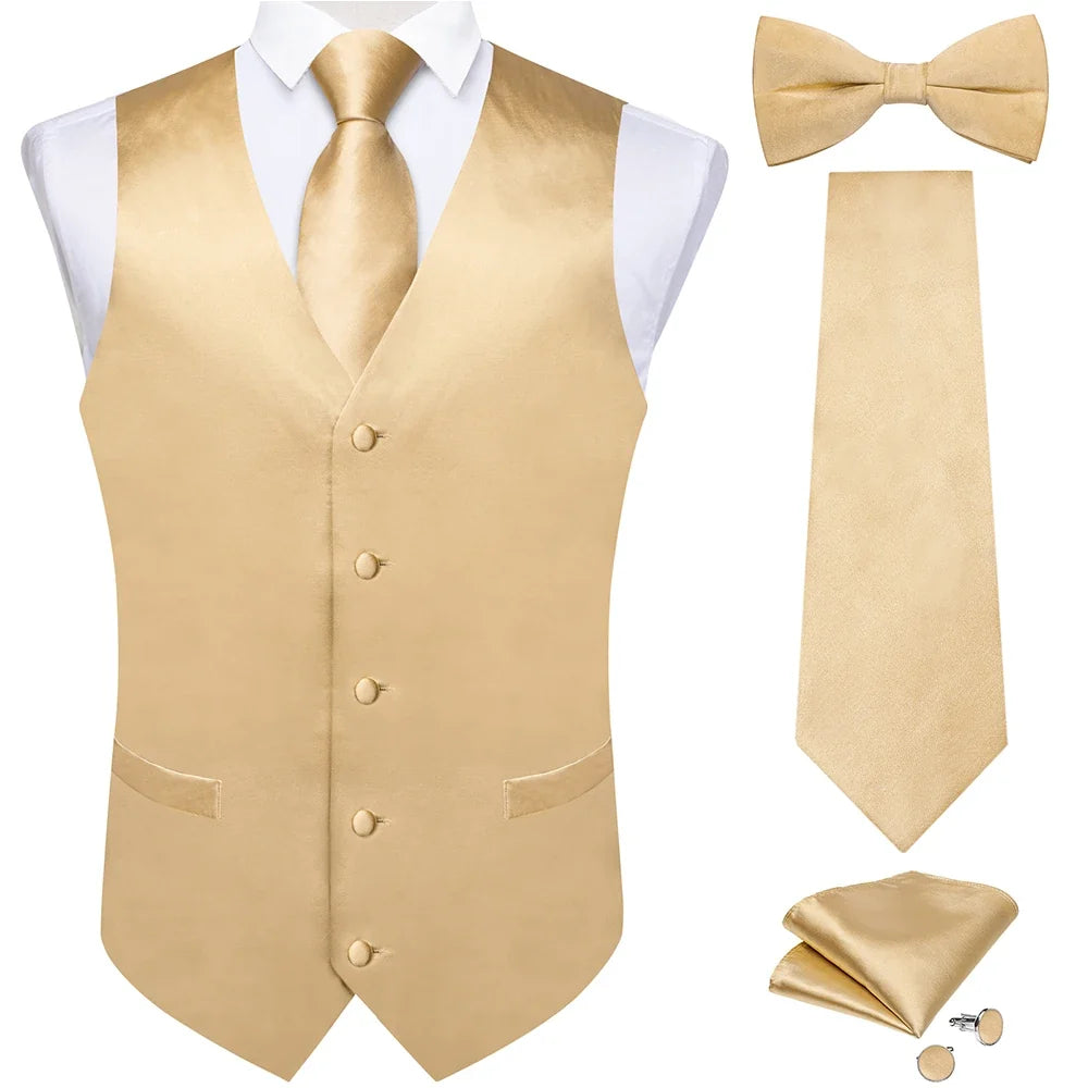 Black Satin Solid Suit Vest with Tie and Pre-tied Bow Tie Set Purple Blue Sage Green Wedding Party Men's Waistcoat DiBanGu