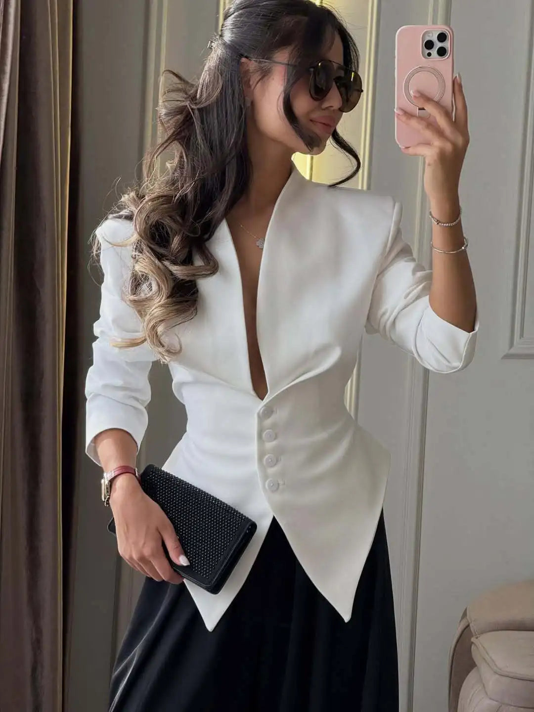 High Street Fashion Blazer Dress Style Asymmetrical Pointed Hem Slim Fit Blazers Jacket Luxury Single Breasted Party Clubwear
