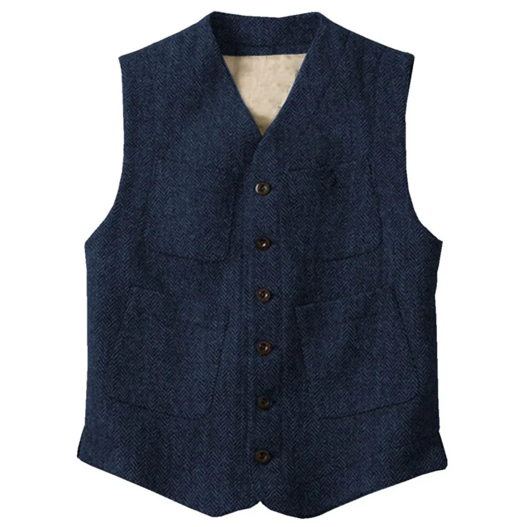 Men Vest Brown Herringbone Single Button With Pocket Waistcoat For Wedding Party Business Work Office Daily Men Suit Vest