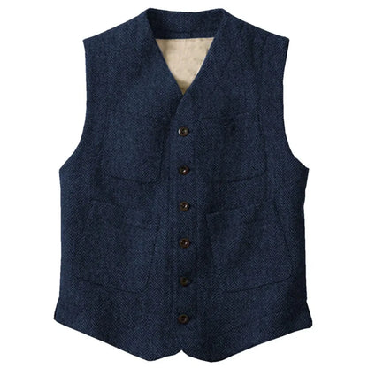 Men Vest Brown Herringbone Single Button With Pocket Waistcoat For Wedding Party Business Work Office Daily Men Suit Vest