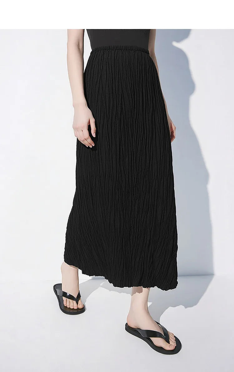 Pleated Women's Skirt 2026 Summer New Elastic Waist Flowy A-Line Midi Skirt Casual Versatile Women's Clothing 12622123