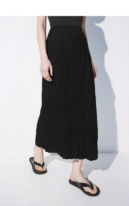 Pleated Women's Skirt 2026 Summer New Elastic Waist Flowy A-Line Midi Skirt Casual Versatile Women's Clothing 12622123
