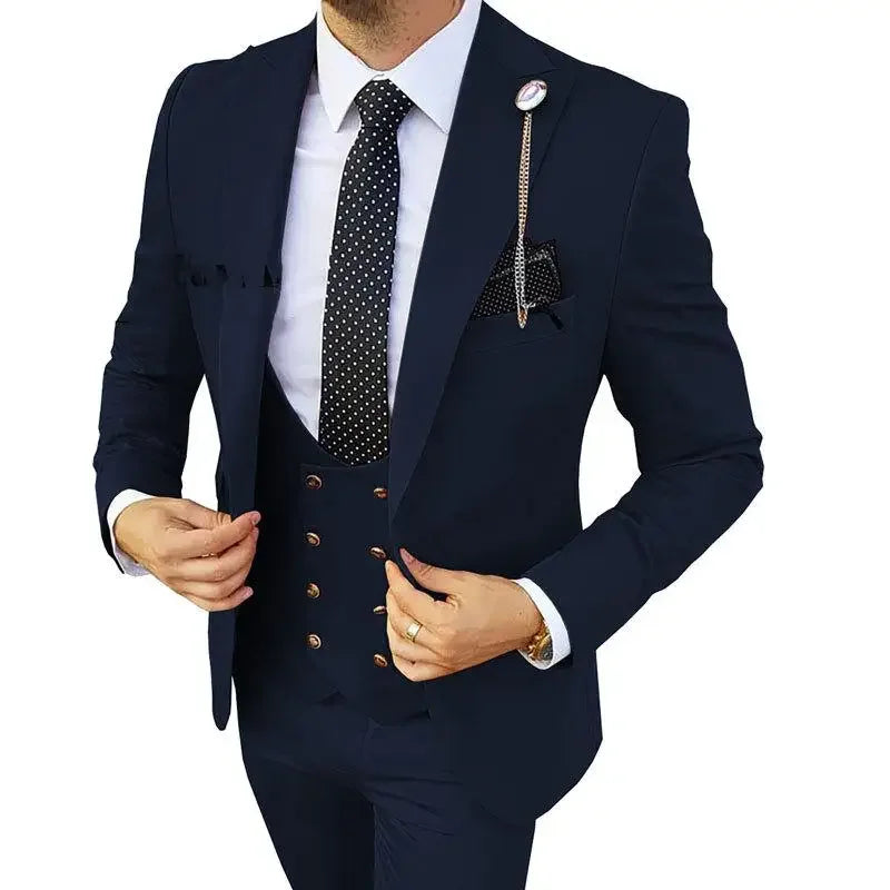 Men Suits 3 Pieces Orange Solid Single One Button Business Slim Fitting Suitable for Wedding Banquet Set Jacket Vest Pants